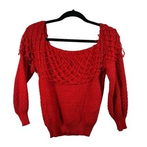 Red Knitted‎ Sweater with Crochet Overlay Vintage Size Small Y2K Gropcore Fairy